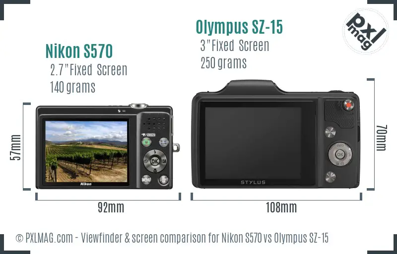 Nikon S570 vs Olympus SZ-15 Screen and Viewfinder comparison