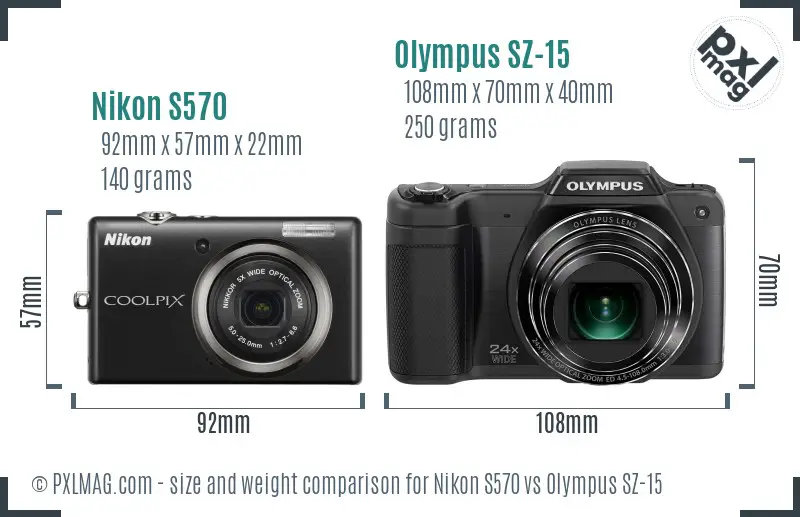 Nikon S570 vs Olympus SZ-15 size comparison