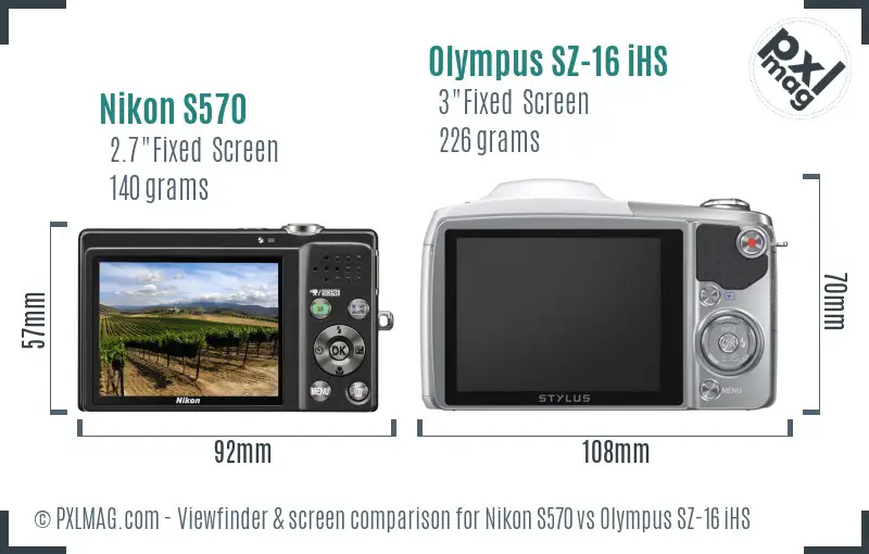 Nikon S570 vs Olympus SZ-16 iHS Screen and Viewfinder comparison