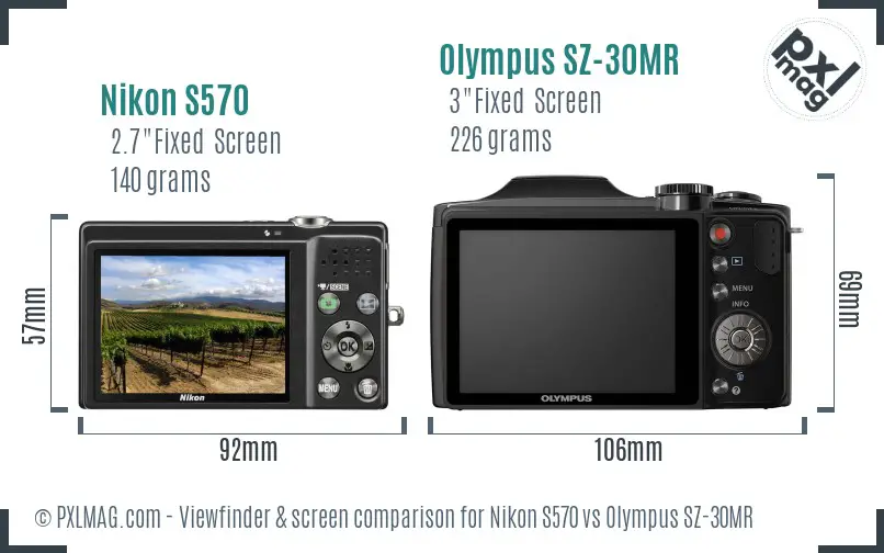Nikon S570 vs Olympus SZ-30MR Screen and Viewfinder comparison