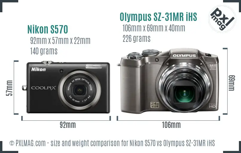 Nikon S570 vs Olympus SZ-31MR iHS size comparison