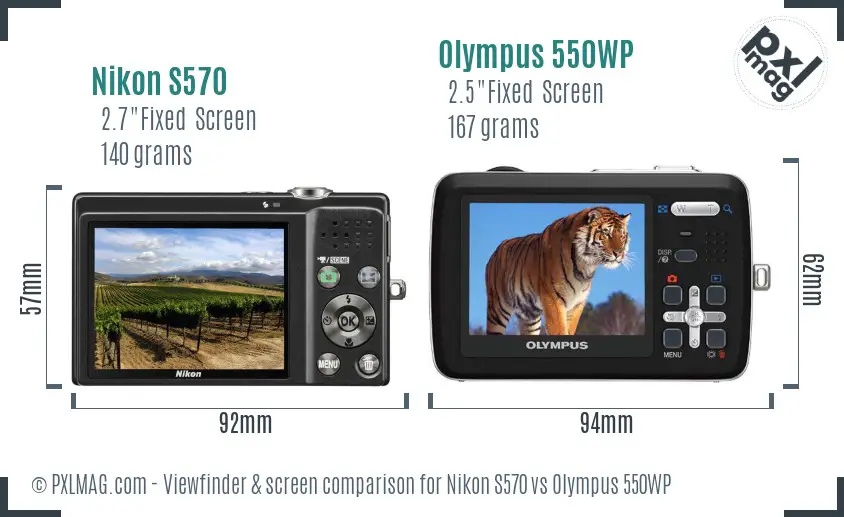 Nikon S570 vs Olympus 550WP Screen and Viewfinder comparison
