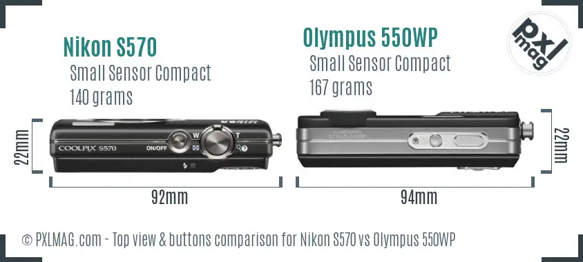 Nikon S570 vs Olympus 550WP top view buttons comparison