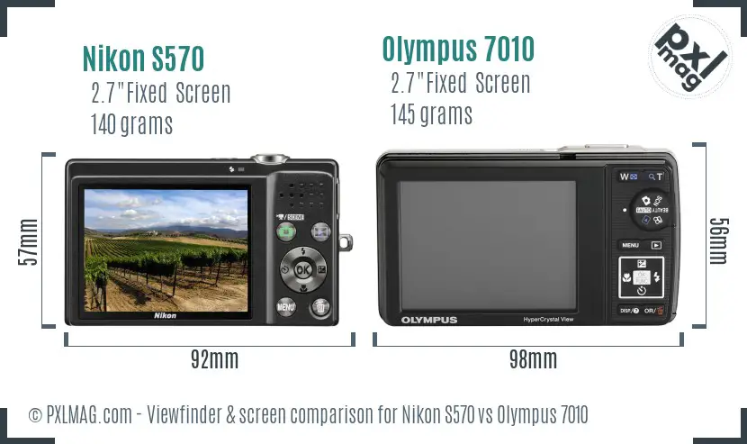 Nikon S570 vs Olympus 7010 Screen and Viewfinder comparison