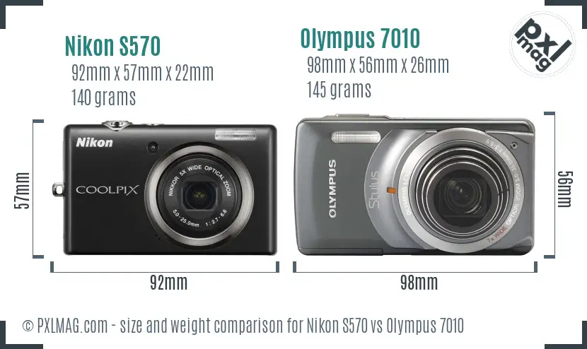 Nikon S570 vs Olympus 7010 size comparison