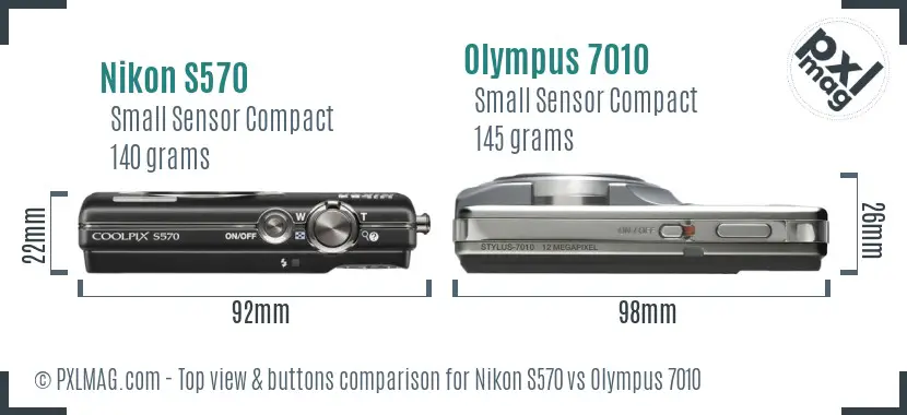 Nikon S570 vs Olympus 7010 top view buttons comparison