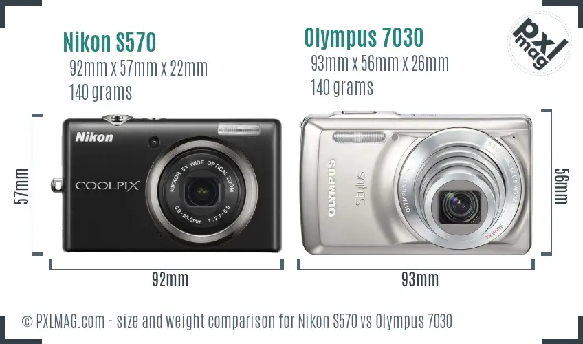 Nikon S570 vs Olympus 7030 size comparison