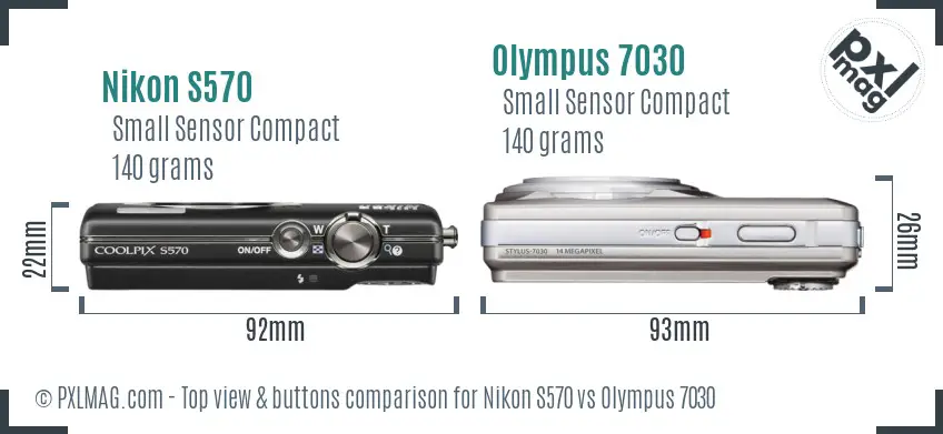 Nikon S570 vs Olympus 7030 top view buttons comparison