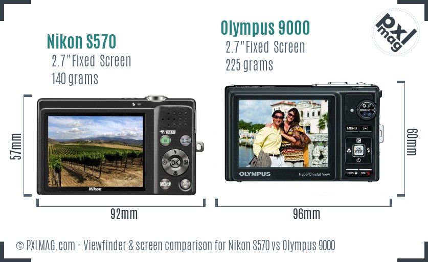 Nikon S570 vs Olympus 9000 Screen and Viewfinder comparison