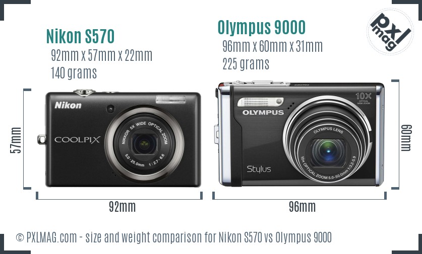 Nikon S570 vs Olympus 9000 size comparison