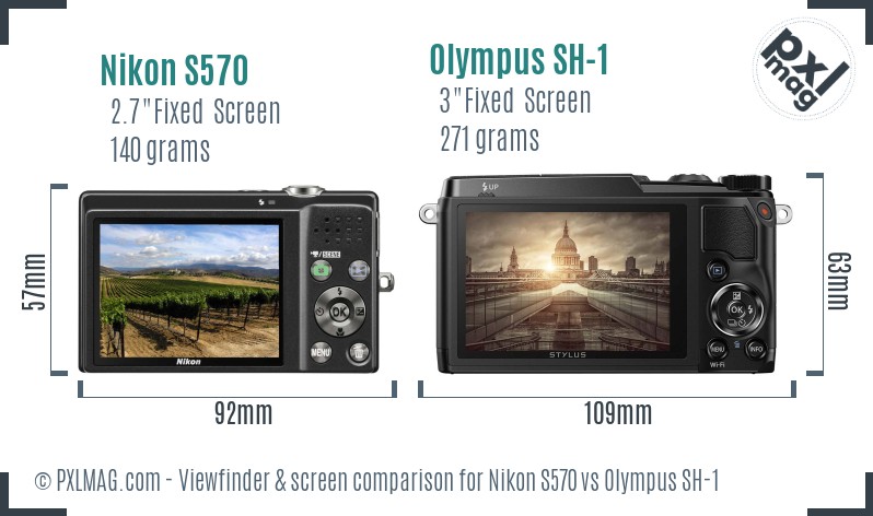 Nikon S570 vs Olympus SH-1 Screen and Viewfinder comparison