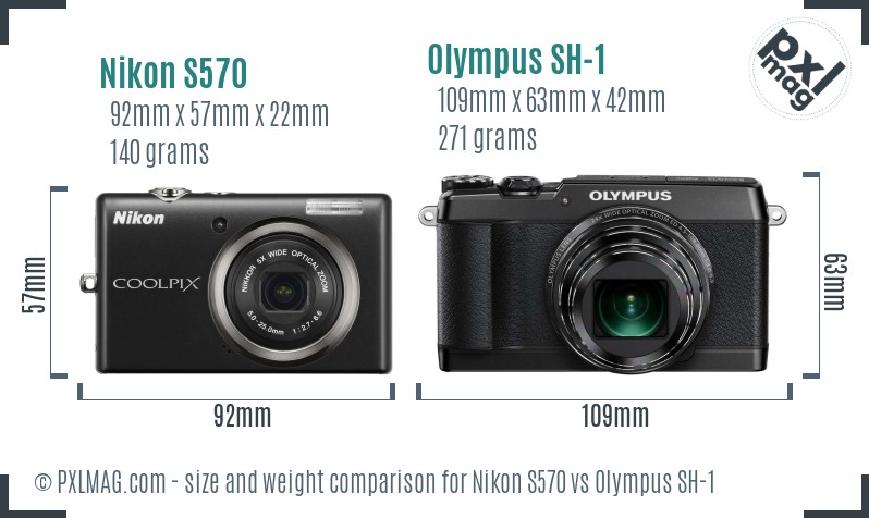 Nikon S570 vs Olympus SH-1 size comparison