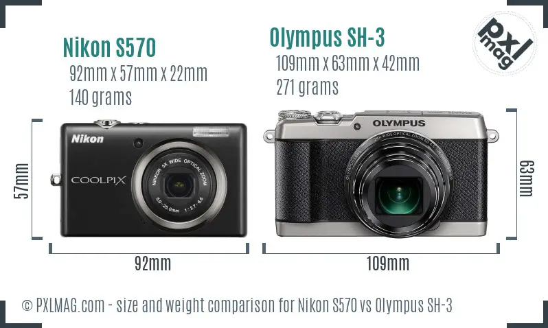 Nikon S570 vs Olympus SH-3 size comparison Nikon S570 vs Olympus SH-3 size comparison