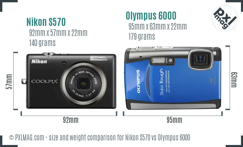 Nikon S570 vs Olympus 6000 size comparison Nikon S570 vs Olympus 6000 size comparison