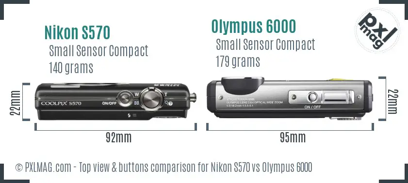 Nikon S570 vs Olympus 6000 top view buttons comparison Nikon S570 vs Olympus 6000 top view buttons comparison
