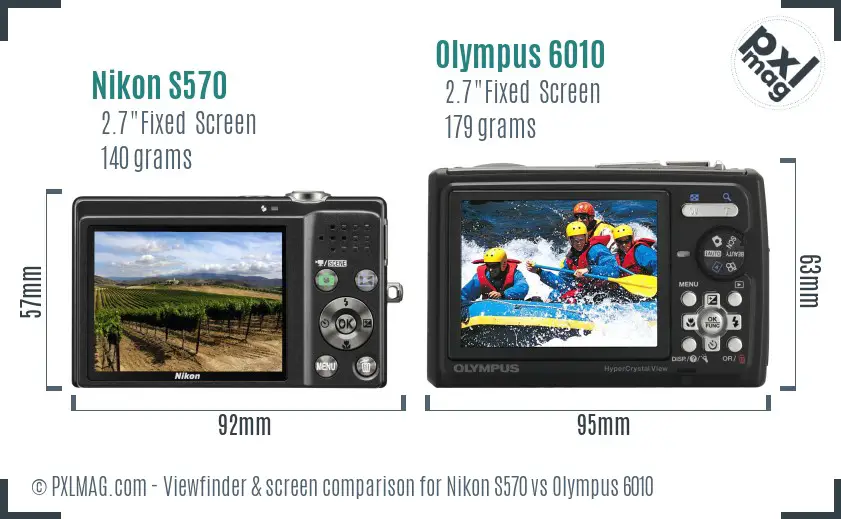 Nikon S570 vs Olympus 6010 Screen and Viewfinder comparison