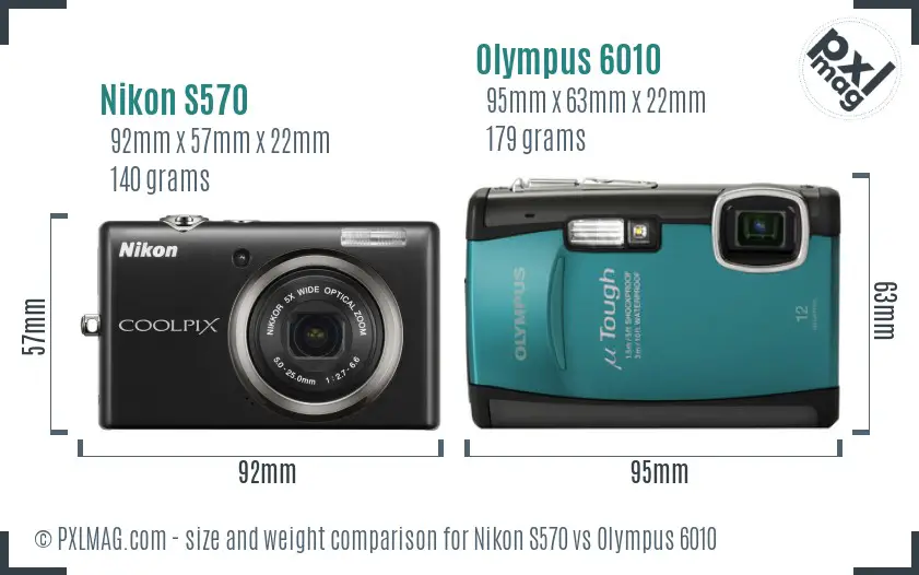 Nikon S570 vs Olympus 6010 size comparison