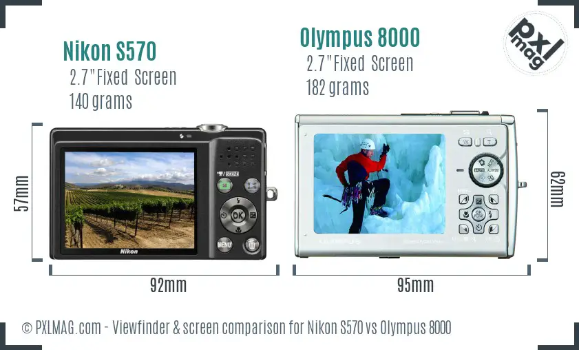 Nikon S570 vs Olympus 8000 Screen and Viewfinder comparison