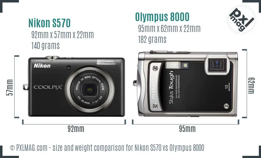 Nikon S570 vs Olympus 8000 size comparison
