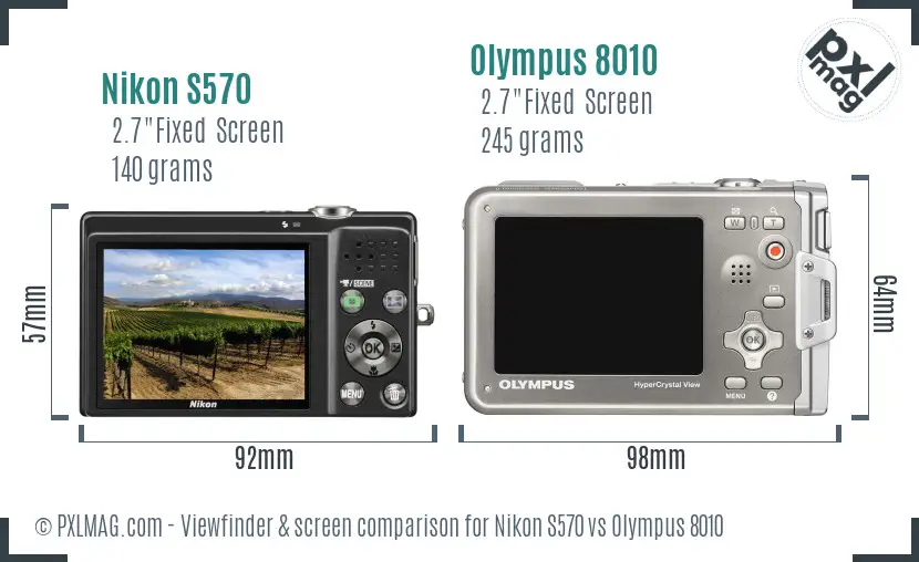 Nikon S570 vs Olympus 8010 Screen and Viewfinder comparison