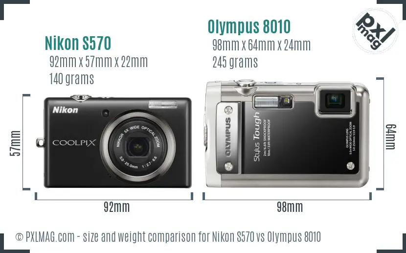 Nikon S570 vs Olympus 8010 size comparison