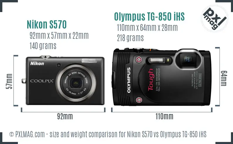 Nikon S570 vs Olympus TG-850 iHS size comparison Nikon S570 vs Olympus TG-850 iHS size comparison