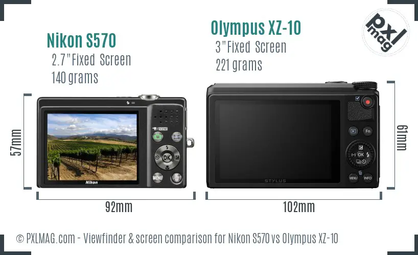 Nikon S570 vs Olympus XZ-10 Screen and Viewfinder comparison