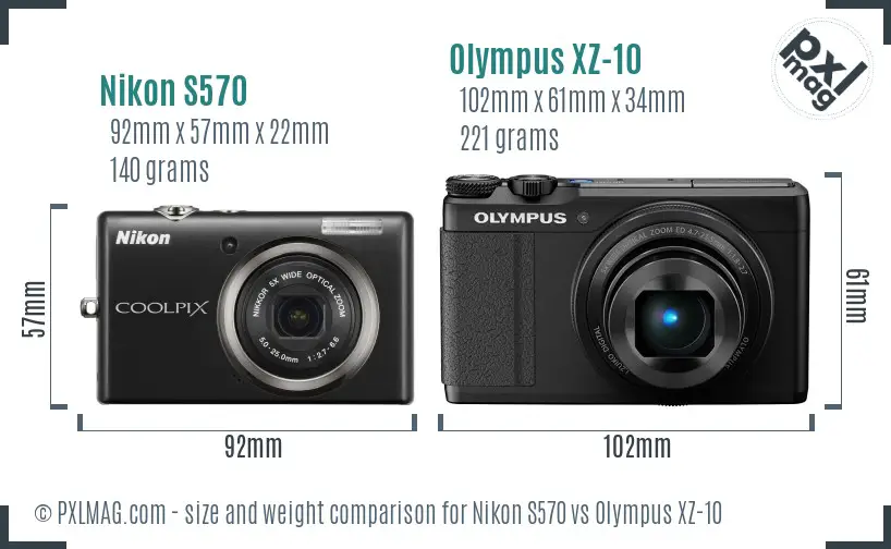 Nikon S570 vs Olympus XZ-10 size comparison