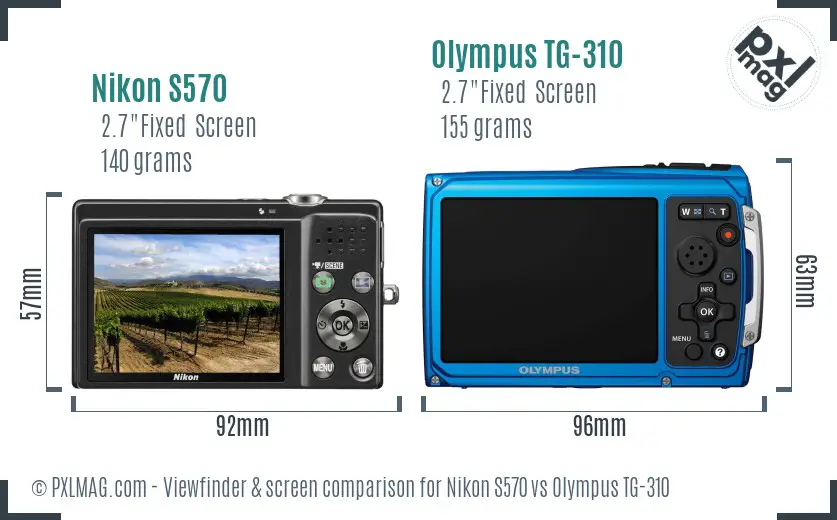 Nikon S570 vs Olympus TG-310 Screen and Viewfinder comparison