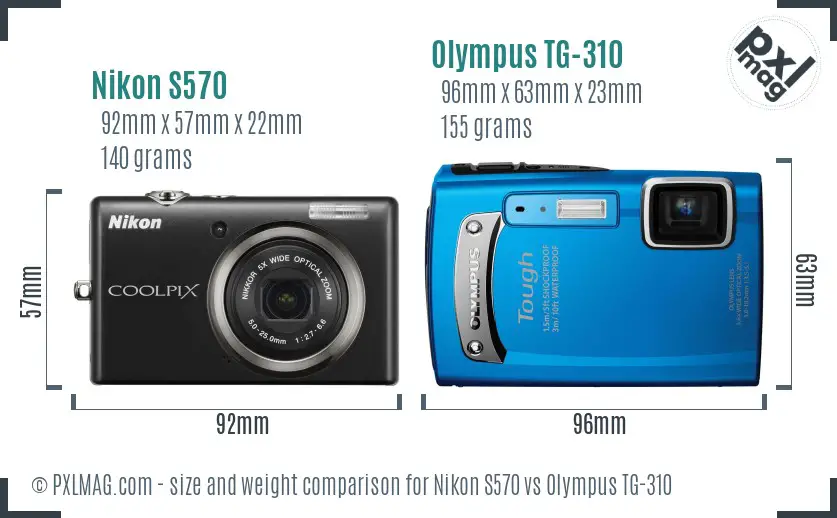 Nikon S570 vs Olympus TG-310 size comparison