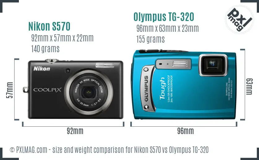 Nikon S570 vs Olympus TG-320 size comparison