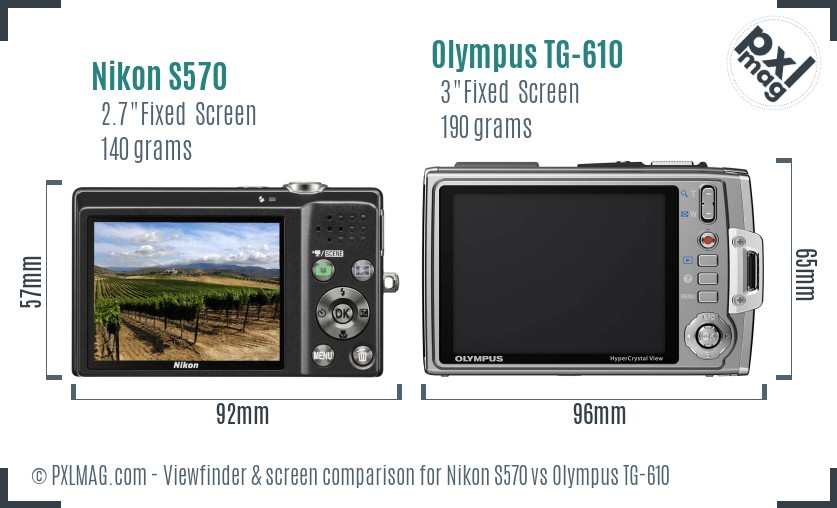 Nikon S570 vs Olympus TG-610 Screen and Viewfinder comparison