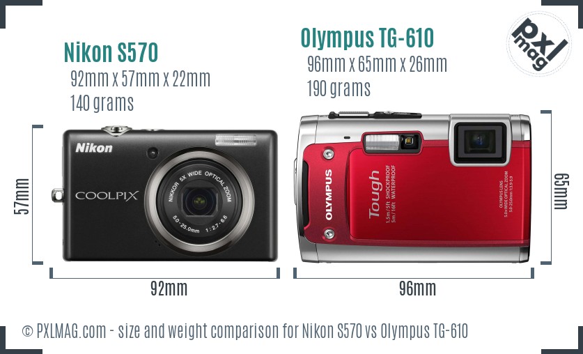 Nikon S570 vs Olympus TG-610 size comparison Nikon S570 vs Olympus TG-610 size comparison