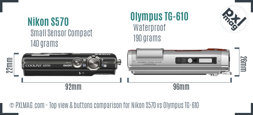 Nikon S570 vs Olympus TG-610 top view buttons comparison