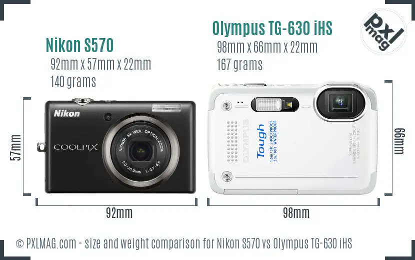 Nikon S570 vs Olympus TG-630 iHS size comparison Nikon S570 vs Olympus TG-630 iHS size comparison