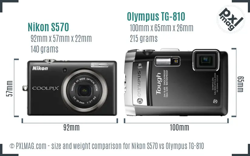 Nikon S570 vs Olympus TG-810 size comparison