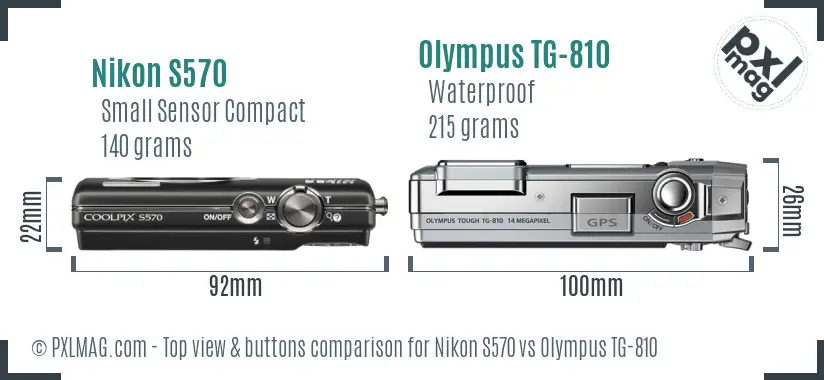 Nikon S570 vs Olympus TG-810 top view buttons comparison