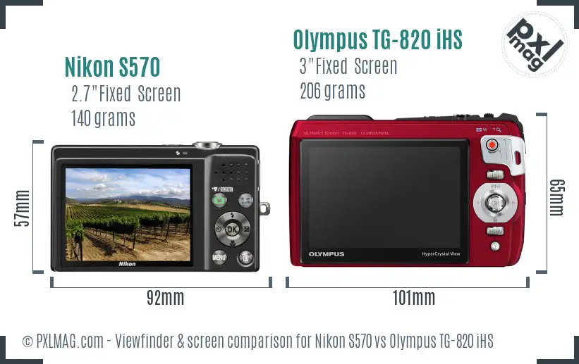 Nikon S570 vs Olympus TG-820 iHS Screen and Viewfinder comparison
