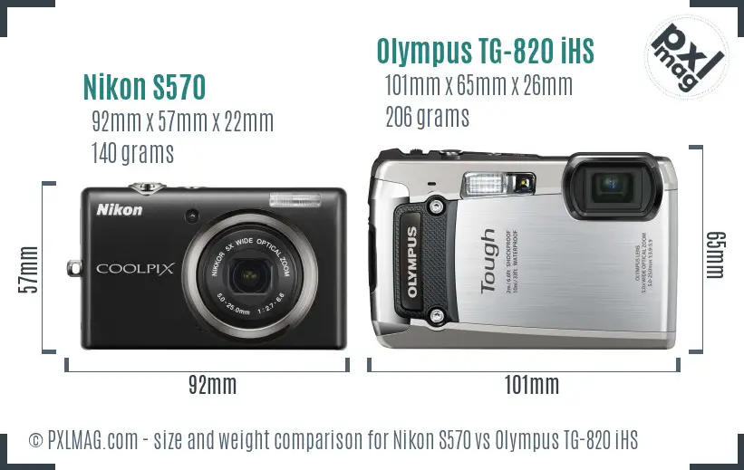 Nikon S570 vs Olympus TG-820 iHS size comparison