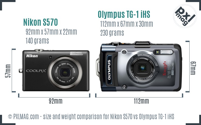 Nikon S570 vs Olympus TG-1 iHS size comparison