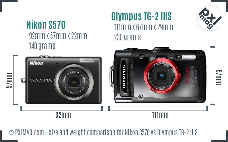 Nikon S570 vs Olympus TG-2 iHS size comparison Nikon S570 vs Olympus TG-2 iHS size comparison