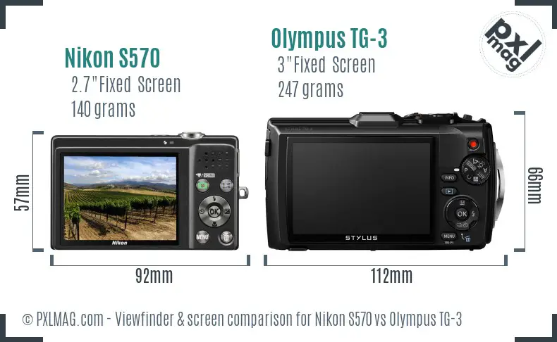Nikon S570 vs Olympus TG-3 Screen and Viewfinder comparison