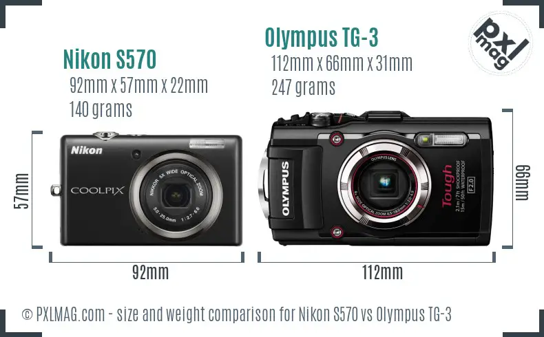 Nikon S570 vs Olympus TG-3 size comparison