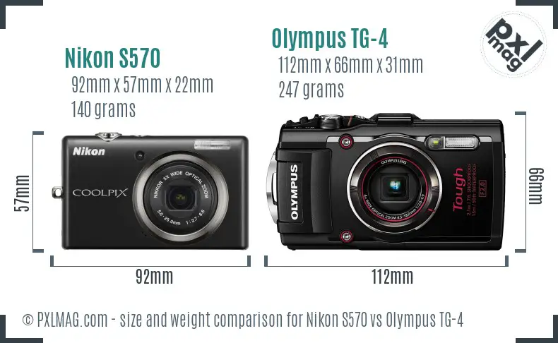 Nikon S570 vs Olympus TG-4 size comparison