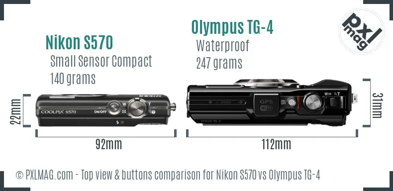 Nikon S570 vs Olympus TG-4 top view buttons comparison