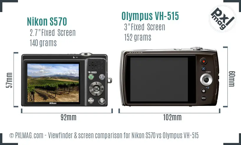 Nikon S570 vs Olympus VH-515 Screen and Viewfinder comparison