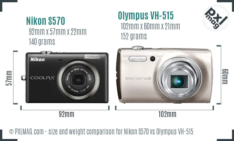 Nikon S570 vs Olympus VH-515 size comparison
