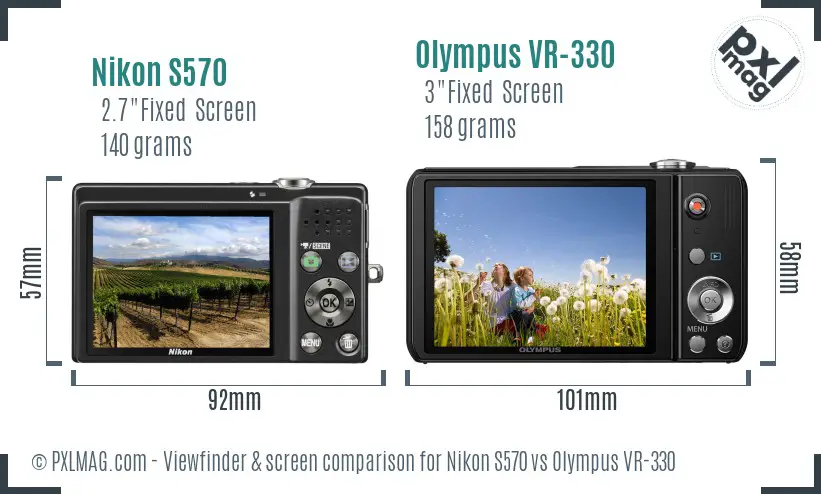 Nikon S570 vs Olympus VR-330 Screen and Viewfinder comparison