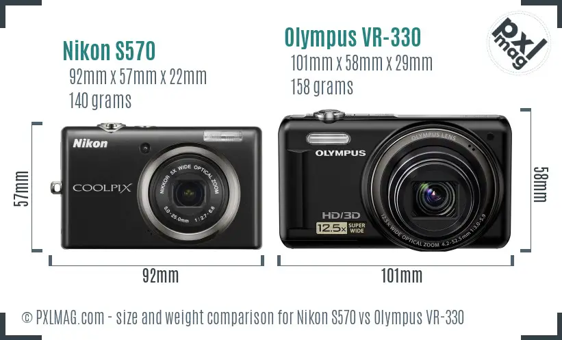 Nikon S570 vs Olympus VR-330 size comparison