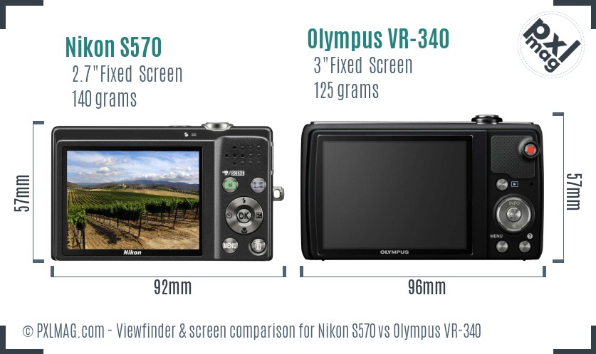Nikon S570 vs Olympus VR-340 Screen and Viewfinder comparison